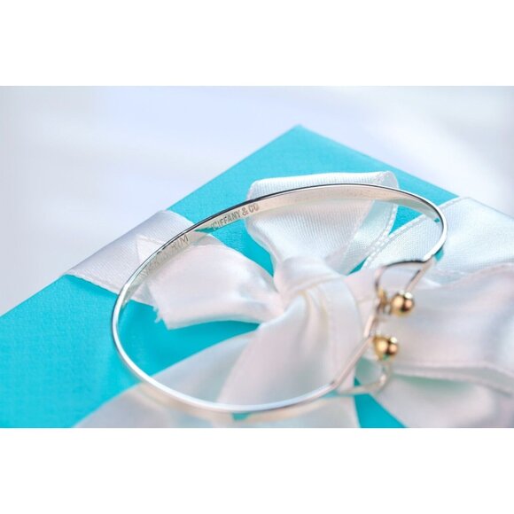 Tiffany & Co. Bracelet Double Heart Bangle in Sterling Silver & 14K Gold Accents - Picture 5 of 14